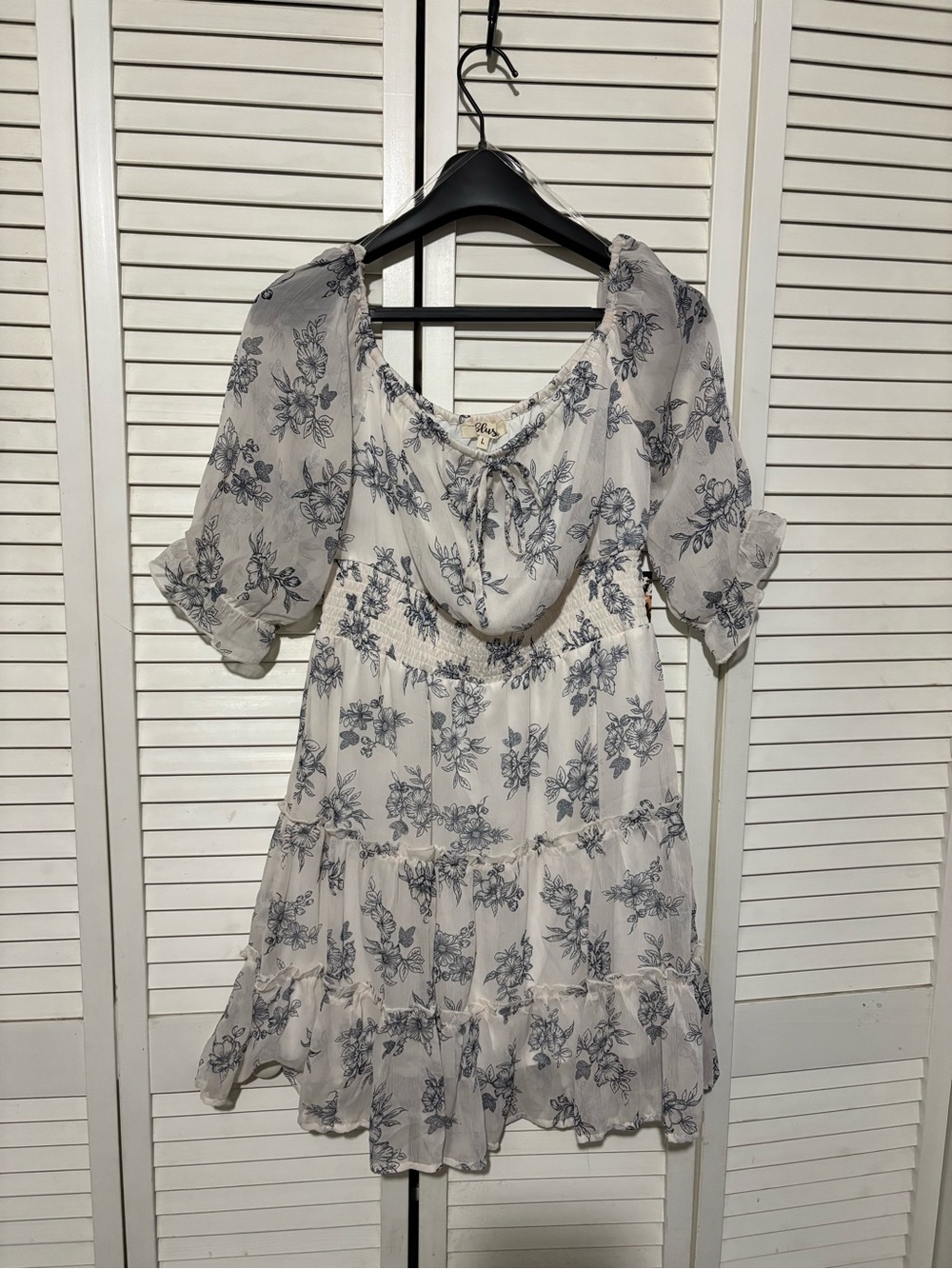 Blue Floral Tiered Puff-Sleeve Mini Dress